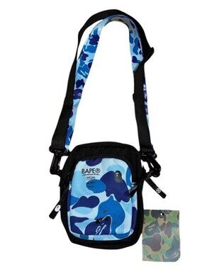 BAPE A BATHING APE Blue Camouflage Shoulder Bag Streetwear Unisex NWT